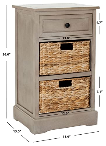 SAFAVIEH Home Collection Carrie Vintage Grey / Natural Wicker 3-Drawer Storage Nightstand Side Table (Fully Assembled) - color: Vintage Grey