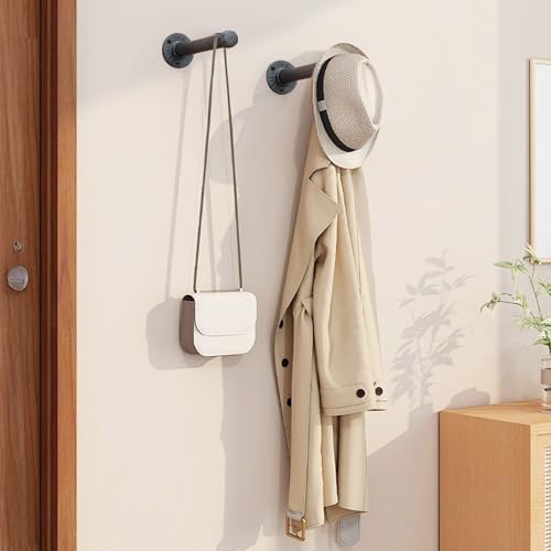 Cast Iron Wall Mounted Clothes Rack, Heavy Duty Industrial Pipe Clothing Rack for Hanging Clothes, Garment Racks for Wardrobe Organizers and Storage, DIY Closet Rods Closet Bar (Black 4 Pack, 8 in) - color: Black 4 Pack, size: 8 in