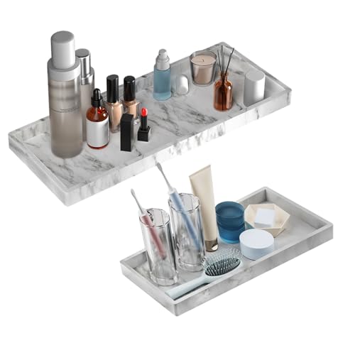 BBK Bathroom Vanity Tray - 2 Pack (7.8" and 11.8") Silicone Bathroom Trays for Counter, Perfume Key Trinket Ring Tray, Decor Soap Dispenser Countertop Tray for Kitchen Sink Organization (Marble Gray) - color: *Marble Gray (Small & Large)
