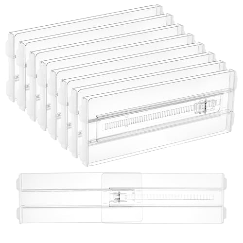 Vtopmart 8 Pack Drawer Dividers for Clothes, 4" High 10.2"-16.5" Adjustable Expandable Dresser Drawer Organizer, Clear Plastic Separators for Dresser, Baby Clothing, Underwear, Cosmetic, Toiletries - size: 4" H,10.2-16.5" L