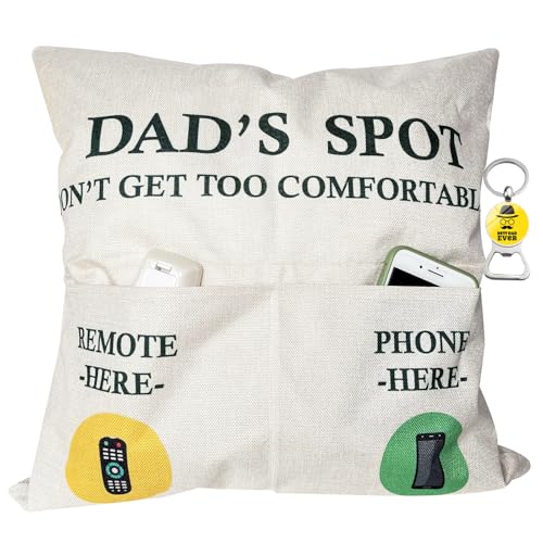 ZUYUROU Dad Gifts, 2-Pocket Dad's Spot Throw Pillow Covers 18 x 18 Inch + Engraved Bottle Opener, Dad Gifts from Daughter Son，Birthday Christmas Thanksgiving Day Gifts for Papa Stepdad - color: Dad