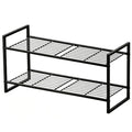 2 Tier Shoe Rack, 27 Inch Wide Stackable Shoe Shelf Organizer for Closet,Sturdy Frame Metal, Adjustable, Black - size: 2 Tier