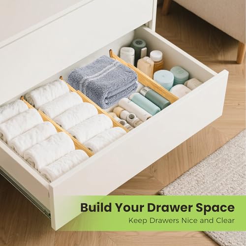 Fyvva Drawer Divider, Adjustable Bamboo Kitchen Drawer Organizer, Spring Loaded Drawer Organizer, Dresser Separators for Kitchen, Bathroom, Clothes, Office Desk Storage (Natural, 8 Pack Large) - size: 8 Pack Large