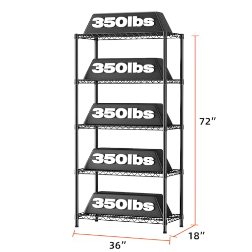 SINGAYE Shelf Closet Wire Shelving：Adjustable Metal Unit for Laundry Room Organization Bathroom Kitchen Home Garage Storage Pantry Rack Shelves - color: Black, size: 5Tier-18"Dx36"Wx71"H