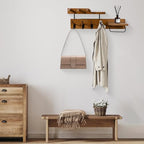 Coat Rack Wall Mount with Shelf, 4 in 1 Wood Coat Hooks with Key and Mail Holder, 17 Inch Entryway Hanging Shelf with Sunglasses Holder and 4 Metal Hooks for Clothes Hats Bag, Brown - color: Brown