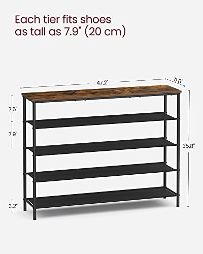VASAGLE Shoe Rack, 5-Tier Shoe Storage Organizer for Entryway and Closet, Holds 20-24 Pairs of Shoes, 4 Fabric Shelves, Steel Frame, Industrial, Rustic Brown and Black ULBS136B01 - color: Rustic Brown + Black, size: 5 Tiers (47.2"W)