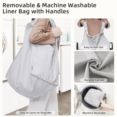 STORAGE MANIAC Rolling Laundry Hamper with Wheels 1-Section Laundry Sorter Rolling Laundrys Basket on Wheels with Removable Bag Clothes Hamper Laundrys Organizer Cart Bathroom Bedroom 90L Grey - color: Grey, size: 1-Section
