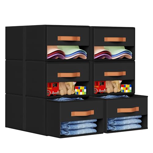 DIMJ Closet Organizers and Storage - Fabric Bins with Drawers for Closet Foldable Clothes Organizers with Clear Window, Stackable Storage Drawers Units for Bedroom, Living Room, Medium 6-Pack, Black - color: Black, size: Medium - 6 Pack