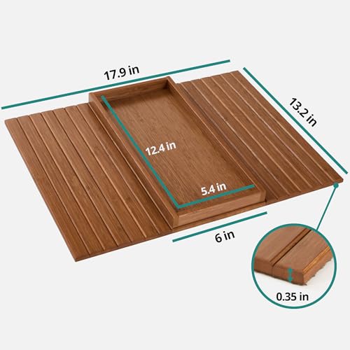 DETOR Couch Arm Tray with Spacious 12.4" x 5.4" Storage Box, Acacia Stained Bamboo Finish, Enhanced Non-Slip Felt Bottom, Sturdy Bamboo Slats, Fits Armrests 6" and Wider - color: Acacia Stained