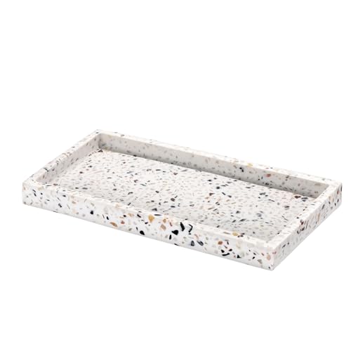Luxspire Bathroom Vanity Tray, 8 x 4 inch Resin Kitchen Sink Tray for Soap Dispenser Bathroom Countertop Organizer Plate Holder for Perfume Soap Towel Bathroom Accessories, Mini, Terrazzo - color: Terrazzo, style: Mini