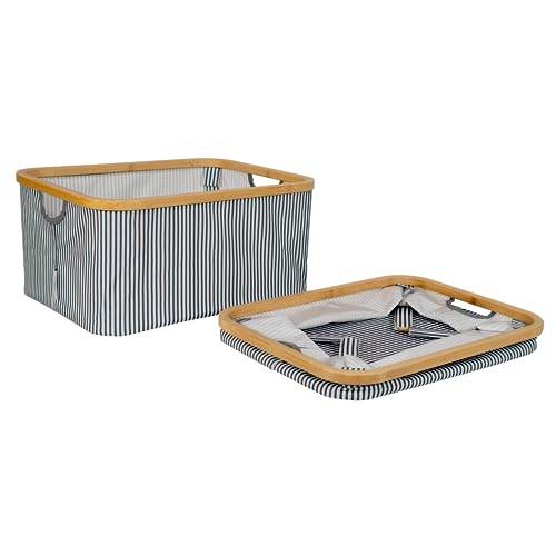 ClosetMaid Laundry Hamper Storage Baskets, Bamboo Frame, Portable, Collapsible Design, Freestanding, Stripe (2-Pack)