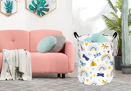 KUNRO Kids Laundry Hamper Clothes Gift Basket Storage Laundry Baskets Organizer Bin with Handles for Nursery Room (Dragonfly) - color: Dragonfly