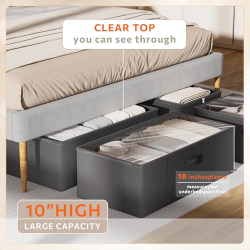 10inch 3 Pack Under Bed Storage Containers, 10 Inch Tall Underbed Clothes Storage Organizer Bin with Clear Window，Foldable Box Basket for Clothes, Closet, Bed Sheets and Blankets Black - color: Black