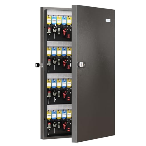 WeHere 96 Key Lock Box Wall Mounted - Commercial Key Cabinet with 3-Digit Combination Lock & Backup Key, Key Organizer Lockbox for Office, Rental, Property Management, Includes Key Tags - size: 96 key(Basic)