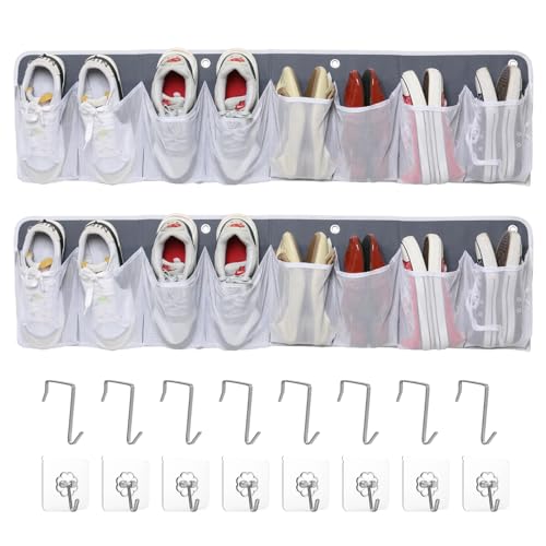 RV Shoe Storage for Bedside - 16 Extra Large Pocket Wall Mounted Entryway Shoes Rack, Bed Hanging Pocket Organizer, Bedside Caddy for Shoes and Tool Accessories,RV & Camper Essentials 2 Pack - color: Grey 16 Pocket