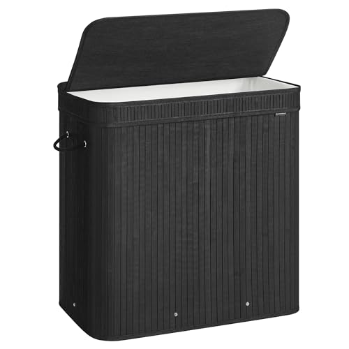 SONGMICS Laundry Hamper with Lid, Bamboo Laundry Basket, Removable Machine Washable Laundry Basket, with Handles, 39.6-Gallons, for Laundry Room, Bedroom, Bathroom, Ink Black ULCB062B01 - color: Ink Black, size: 150 L