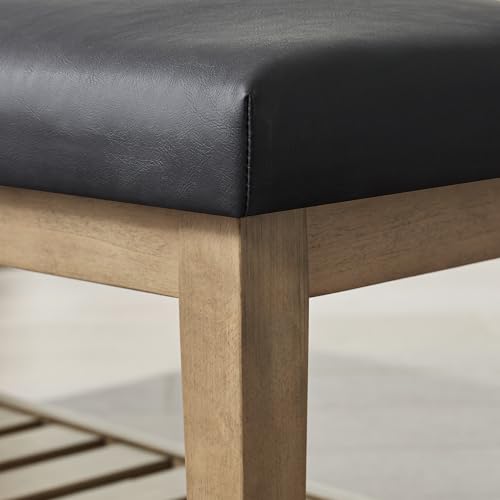 Zihanhome Entryway Bench, PU Leather Upholstered Shoe Benches for Bedroom, Ottoman Bench with Solid Wood Shelf, Storage Bench for Hallway, Living Room(Black) - color: Black