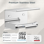 FORIOUS Toilet Paper Holder with Shelf, Adhesive or Screw Wall Mount Toilet Roll Holder for Bathroom, Rustproof 304 Stainless Steel Commercial Toilet Tissue Holder with Phone Shelf, Chrome - color: Chrome