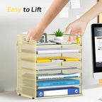 7 Tier Paper Organizer - Mesh Desktop File Holder with Handles for Office School Desk (Gold) - color: Gold