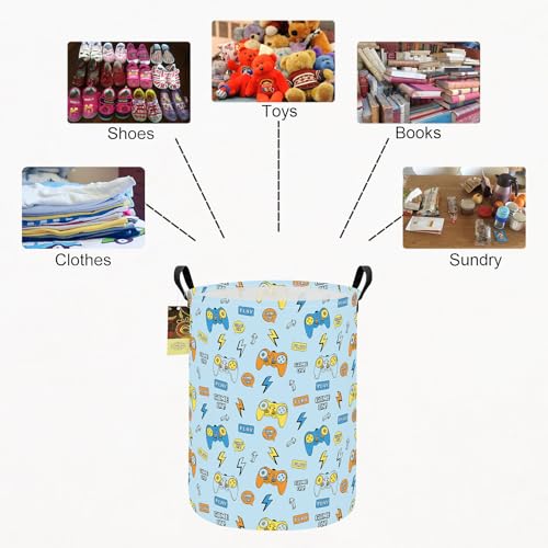 Collapsible Fabric Storage Basket, Waterproof Laundry Hamper with Handles, Round Storage Bin for Clothes Toys, Foldable Organizer for Bedroom Nursery Bathroom(Round-Color Game) - color: Round-Color Game