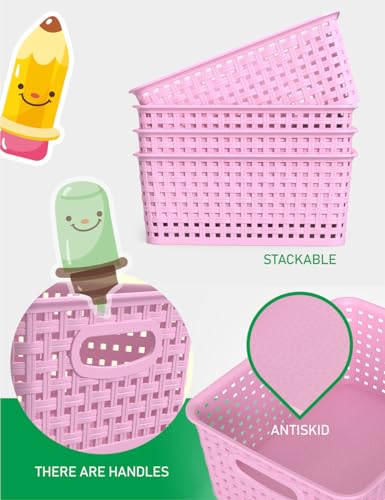 WYT 6-Pack Plastic Small Shelf Storage Weave Baskets Organizing for Cabinets and Pantries, Lavender Purple - color: Lavender, size: 6-Pack