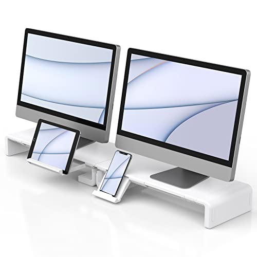 Monitor Stand Riser, Klearlook Foldable Computer Monitor Riser, Height Adjustable Computer Stand, Desk Shelf Riser with Storage Drawer & Tablet Phone Stand for Computer, Desktop, Laptop (White 2 Pack) - color: White 2 Pack