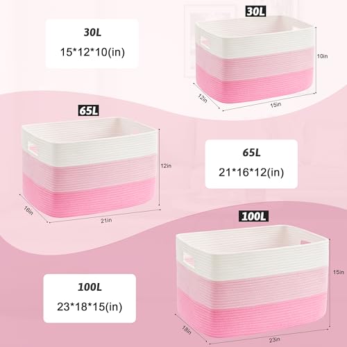 Artfeel Blanket Basket,Rectangle Woven Baskets for Storage,30L Laundry Basket for Decorative Nursery Blanket,Toys,Dirty Clothes and Magazine in Shelves,Baby Room,and Living Room - color: Pink, size: 30L