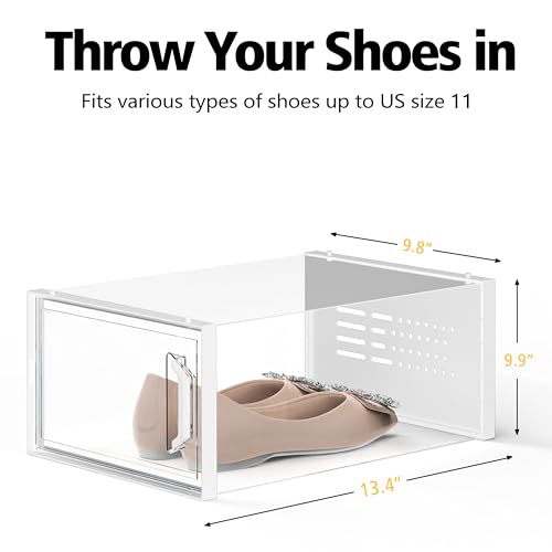 SEE SPRING X-Large Shoe Storage Box Fit Size 11, Clear Plastic Stackable Shoe Organizer for Closet, Space Saving Sneaker Shoe Rack Containers Bins Holders for Entryway, 12 Pack Clear - color: Clear, size: X-Large Fit Size 11