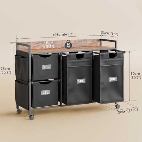 Laundry Sorter with 4 Sections, Laundry Hamper with Wheels, Laundry Basket with Small Side Pockets and Pull-Out Removable Liners,for Laundry Room Bedroom Bathroom (150L) - size: 150L