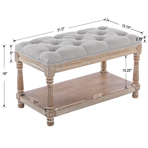 chairus Storage Bench 31.5" W Button Tufted Small Entryway Bench with Wooden Shoes Rack End of Bed Bench with Fabric Linen Upholstered Rectangular Seat for Bedroom Hallway Small Space, Grey - color: Grey, size: 31.5 Inches Seat
