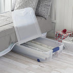 Latching Wheeled Storage Bin, 66 Quart Clear Underbed Storage Container with Latch Lid, Blue