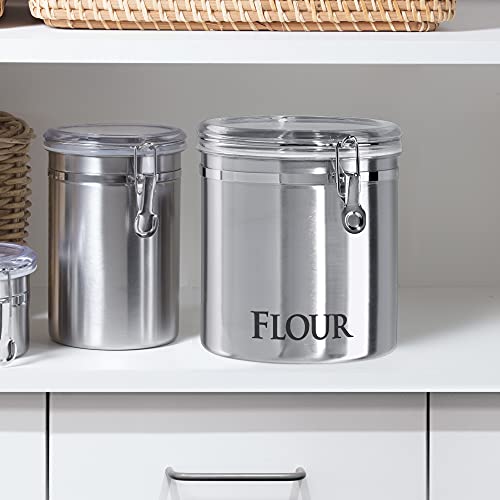 Oggi Stainless Steel Kitchen Canister 152oz + Oggi Jumbo 8" Stainless Steel Flour Clamp Canister - color: Stainless Steel, size: 152 Fluid Ounces, style: Airtight Canister + Storage Container