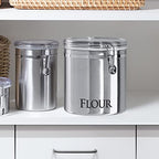 Oggi Stainless Steel Kitchen Canister 152oz + Oggi Jumbo 8" Stainless Steel Flour Clamp Canister - color: Stainless Steel, size: 152 Fluid Ounces, style: Airtight Canister + Storage Container