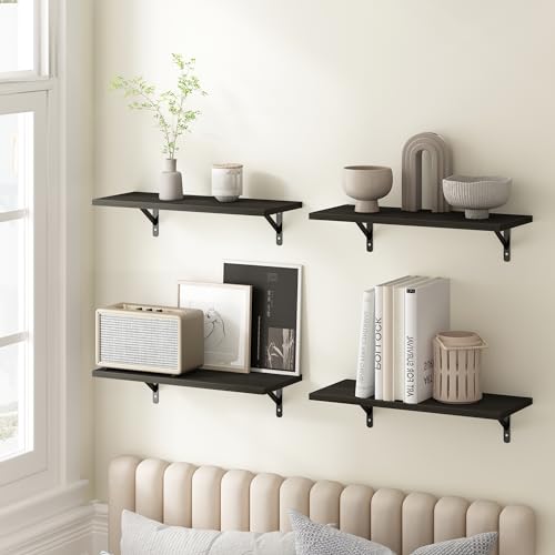 Furinno Rossi Floating Shelves for Wall Set of 4, 18-Inch Wall Shelf, Floating Shelf, Wall Mounted Shelves, for Bathroom, Bedroom, Living Room, Espresso - color: Espresso, size: 19-Inch, Set of 4
