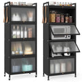 Giantex 5-Tier Kitchen Storage Cabinet, Mobile Microwave Stand with Flip-up PC Doors, Freestanding Kitchen Bakers Rack with 4 Rolling Casters, for Dining Room, Living Room and Study, Black - color: Black