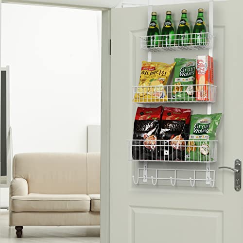 YBING Over The Door Organizer with Hooks Door Hanger Towel Rack with 3 Mesh Baskets Back of Door Hanging Shelf Organizer Behind Door Pantry Organizer for Bathroom Bedroom White - color: White