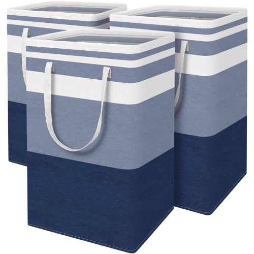 BlissTotes 3-Pack Laundry Basket, Freestanding＆Waterproof Laundry Hamper, Collapsible Tall Clothes Hamper with Easy Carry Handles for Clothes, Towels in the Family and Dorm,Gradient Blue,88L - color: Blue, size: 88L