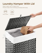 Greenstell Laundry Hamper with Lid, 90L Clothes Hamper with 2 Removable Liner Bags & 2 Mesh Laundry Bags, Handwoven Synthetic Rattan Laundry Basket for Clothes, Toys in Bathroom, Bedroom Grey - color: Gray, size: 90L (18.1 x 13.0 x 23.6 inches)