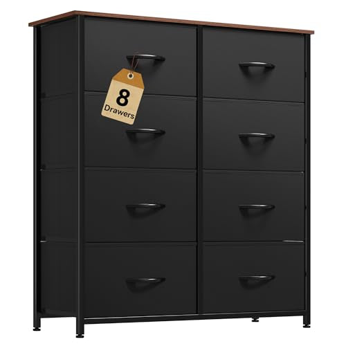 DWVO Dresser for Bedroom, Fabric Dresser with 8 Drawers, Tall Double Drawer Chest of Drawers for Closet, Living Room, Sturdy Steel Frame, Wooden Top, Easy Pull Handle - color: A - Cool Charcoal Grey, style: 8-Drawer