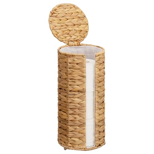 StorageWorks Water Hyacinth Free Standing Toilet Paper Holder Stand for Bathroom, 3 Rolls of Toilet Tissue Storage with a Built-in Cloth Lining, Toilet Roll Holder Stand with Lid - color: Natural（water Hyacinth）, size: 6¾"D(For 3 Roll)