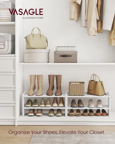 VASAGLE Shoe Rack for Closet, Stackable Shoe Organizer Shelf for Entryway, 2 Tiers, 11.7 x 24.4 x 14.2 Inches, White ULBS062WZ01S - size: 2 Tiers (24.4"W)