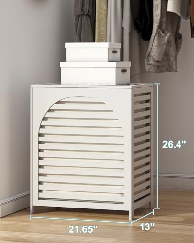 White Laundry Hamper, Laundry Hamper with Lid, 27.3 Gallon (103L) Bamboo Wood Clothes Laundry Basket with Lid and Handles, Removable Liner - color: White, size: Extra Large