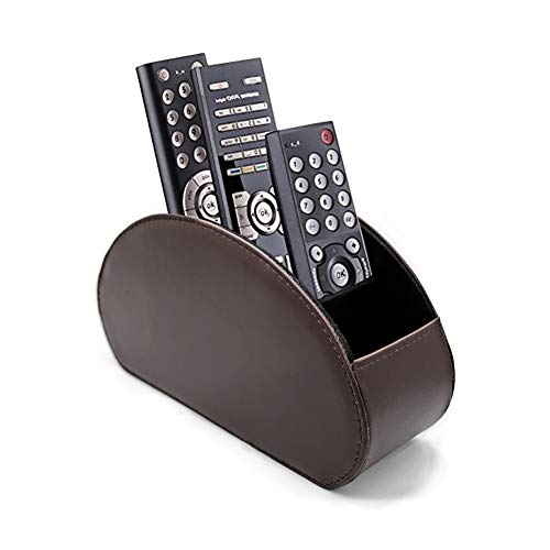 Remote Control Holder Organizer Table Desk Leather Control Storage TV Remote Control Organizer with 5 Spacious Compartments (Dark Brown) - color: Dark Brown