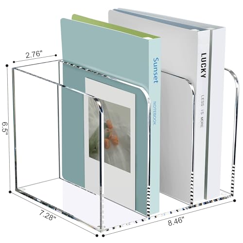 SANRUI Acrylic Magazine Holder Desk Organizer Workspace Sorters，Clear Bookend File Sorter Holder，Folder Rack, Office Accessories Organization Storage with 3 Vertical Compartments - style: B5 File Rack