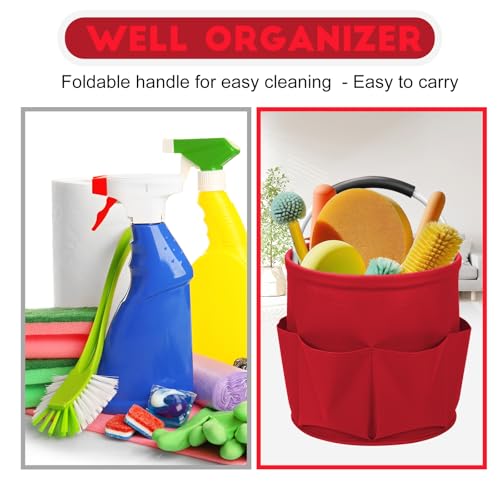 Cleaning Caddy for Cleaning Supplies,17L Cleaning Supply Caddy with Handle Foldable Cleaning Supplies Organizer Bucket Cleaning Products Organizers for Home, Garden (Red) - color: Red