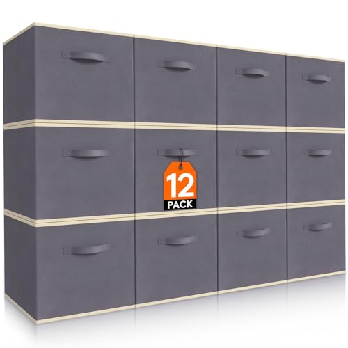 Lifewit Storage Cubes, Foldable Decorative Fabric Storage Baskets for Organizing Home Organizers with Handles for Shelves, Closet, 11 Inch Bins, 18L Gray, 12 Packs - color: Gray, size: 12pcs-11INCH