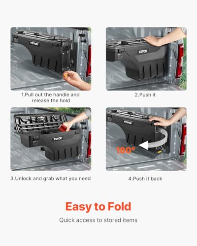 VEVOR Truck Bed Storage Box, Compatible with 2015-2020 Ford F150 R, Waterproof ABS Wheel Well Tool Box with Lockable Lid and Password Padlock, 6.6 Gal/25 L Truck Bed Toolbox, Passenger Side, Black - size: Passenger Side, style: F150