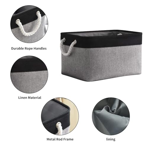 TheWarmHome Collapsible Storage Bin for Shelves - 16x12x8 inch Large 3 Pack Storage Basket for Organizing with Rope, Fabric Storage Cubes for Organizer Toy Cloth Gift Closet (Black & Grey) - color: Black&Grey, size: 3PCS/Large - 15.7Lx11.8Wx8.3H