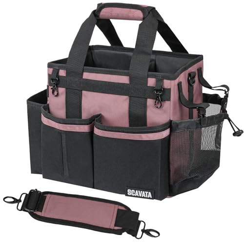 SCAVATA Compact Wearable Cleaning Caddy, Small Cleaning Caddy Supplies Organizer with Handle & Shoulder Straps for Housekeepers, Under Sink & Car Cleaning Tool Organizers Bag (LotusPink) - color: LotusPink