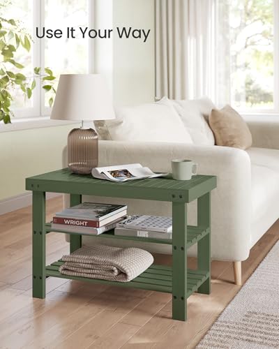 SONGMICS Shoe Rack Bench, 3-Tier Bamboo Shoe Storage Organizer, Entryway Bench, Holds Up to 286 lb, 11.3 x 27.6 x 17.8 Inches, for Entryway Bathroom Bedroom, Forest Green ULBS004C01 - color: Forest Green, size: 27.6"W